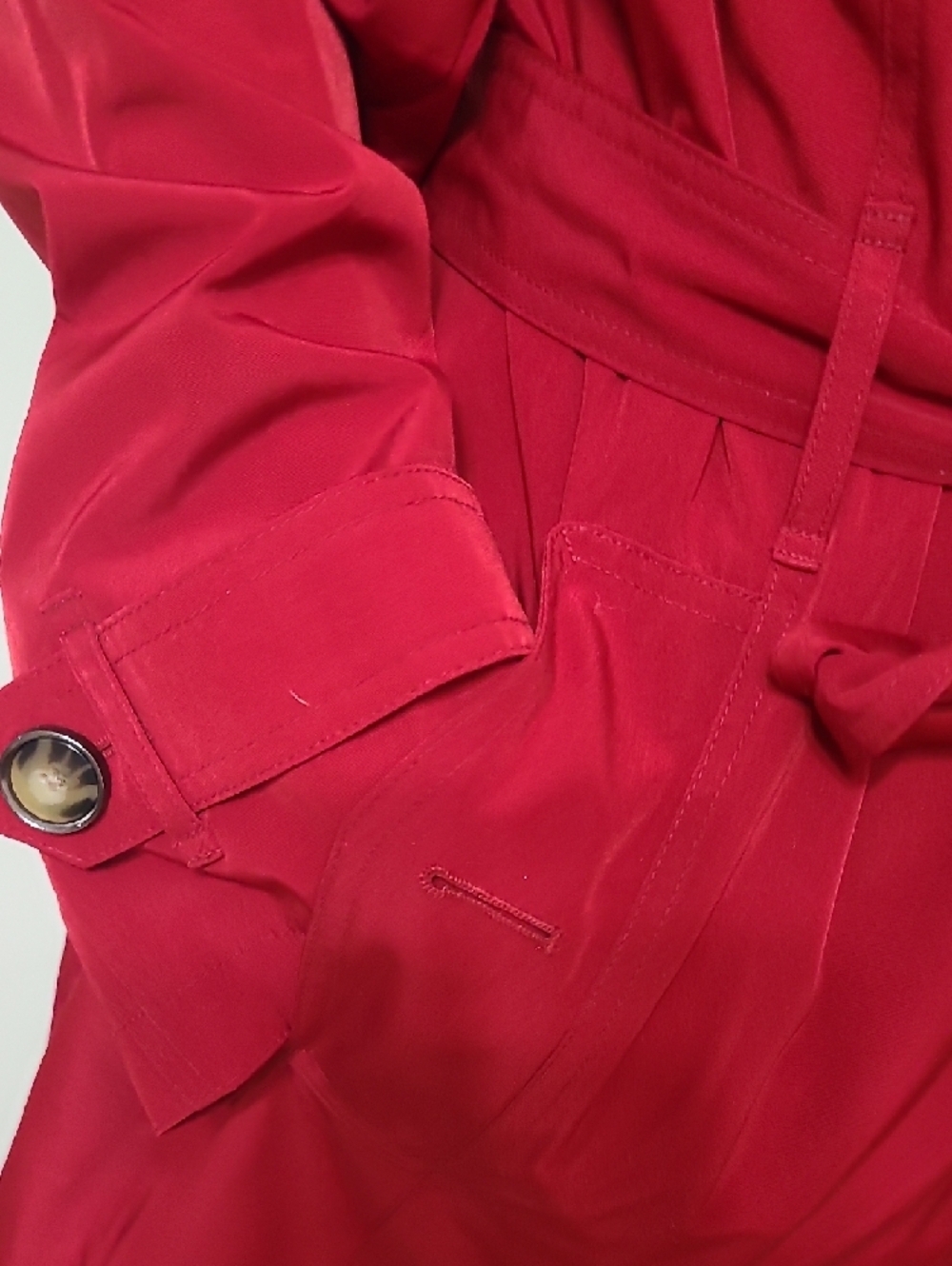 London Fog Crimson Red Trench with Waist Tie - Picture 7 of 12